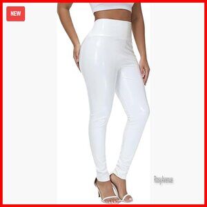 High Waist Faux Patent Leather Leggings Wet Look Shiny Stretch Pants